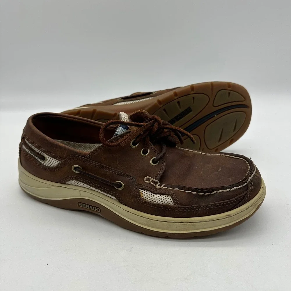 Sebago 99618 Mens Size 9M‎ Becket Casual Copper Tan Leather Mesh Boat Shoes